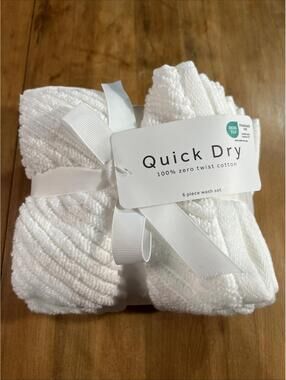 Quick Dry White Washcloth Set Of 6, 100% Zero Twist Cotton